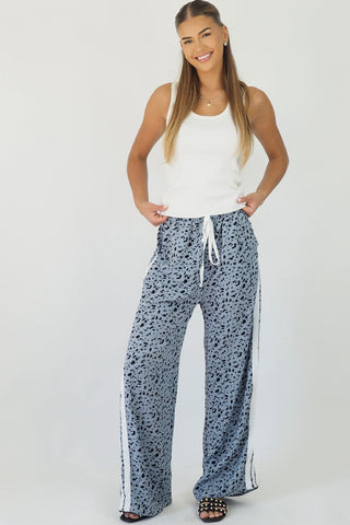 Rina Blue/Grey Leopard Racer Pants - By Frankie Bottoms By Frankie