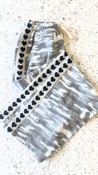 Light Camo Black Hearts Denim Racer Pants - By Frankie Bottoms BY FRANKIE