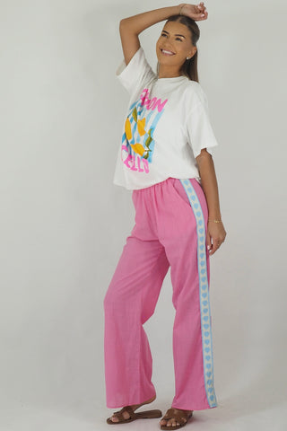 Pink & Blue Hearts Racer Pants - By Frankie Bottoms By Frankie