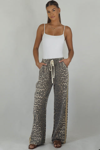 OG Denim Leopard Racer Pants - By Frankie Bottoms BY FRANKIE