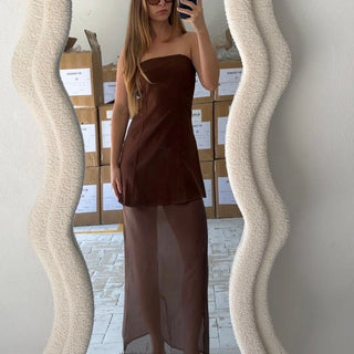 Chocolate Strapless Set With Sheer Skirt - By Frankie Sets By Frankie