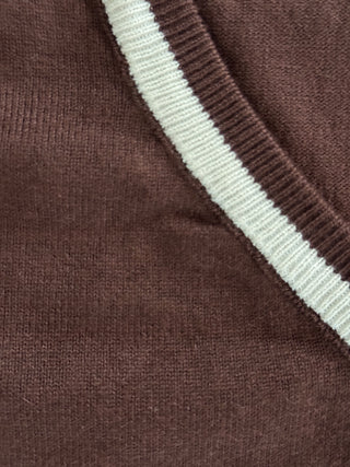Knit Brown Tee With Contrast V Tops Ebby and I