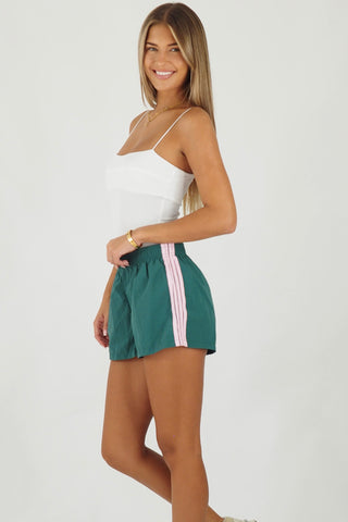 Retro Billy Track Shorts - Green/Pink Bottoms Sage Collective