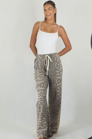 OG Denim Leopard Racer Pants - By Frankie Bottoms BY FRANKIE