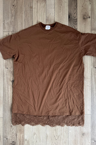 Caramel Brown Oversized Tee With Lace Skirt - By Frankie Dresses By Frankie