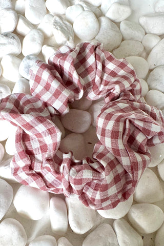 Dusty Pink Gingham Hair Scrunchie Accessories Sage Collective