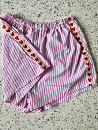 Pink/White Stripe Shorts with Red Hearts - By Frankie Tops By Frankie
