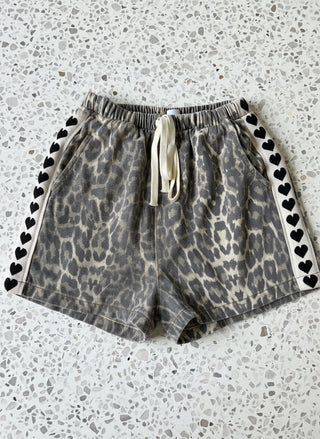 Leopard Racer Denim Shorts Black Hearts - By Frankie Bottoms By Frankie