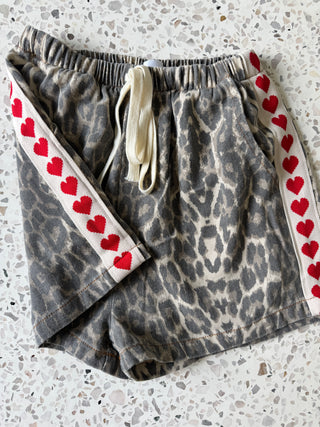 Leopard Racer Denim Shorts Red Hearts - By Frankie sets By Frankie
