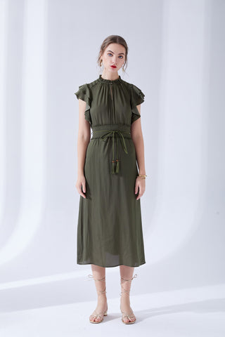 Selena Belted Midi - Khaki Dresses GDS