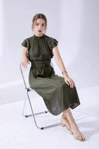 Selena Belted Midi - Khaki Dresses GDS