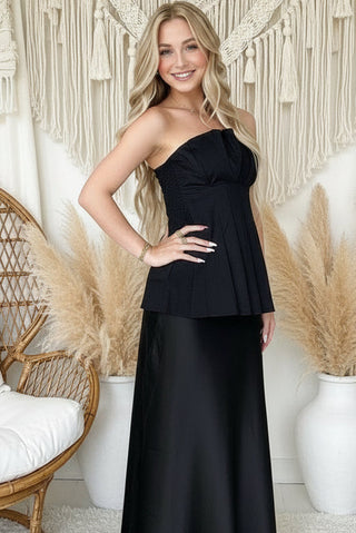 Black Ruffle Top With Satin Skirt Set - By Frankie sets By Frankie