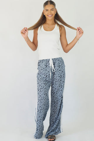 Rina Blue/Grey Leopard Racer Pants - By Frankie Bottoms By Frankie