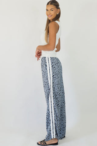 Rina Blue/Grey Leopard Racer Pants - By Frankie Bottoms By Frankie