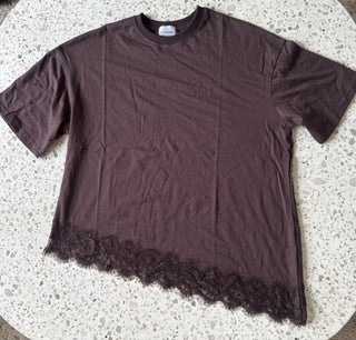 Brown Tee With Lace Trim - By Frankie TOPS By Frankie
