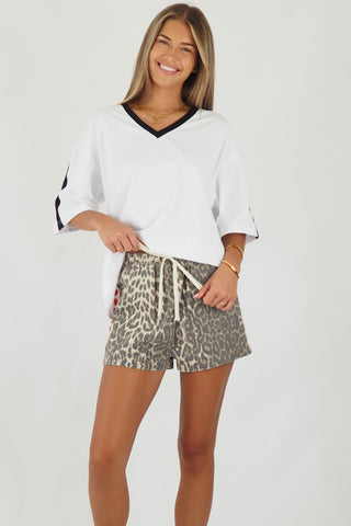 Leopard Racer Denim Shorts Red Hearts - By Frankie Bottoms By Frankie