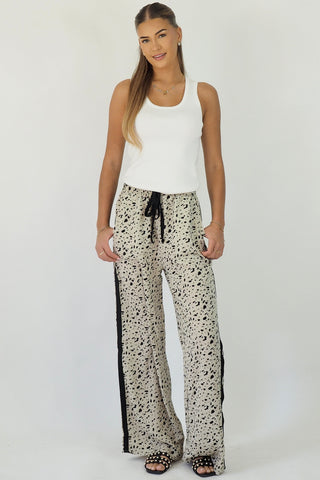 Rina Cream Leopard Racer Pants - By Frankie Bottoms By Frankie