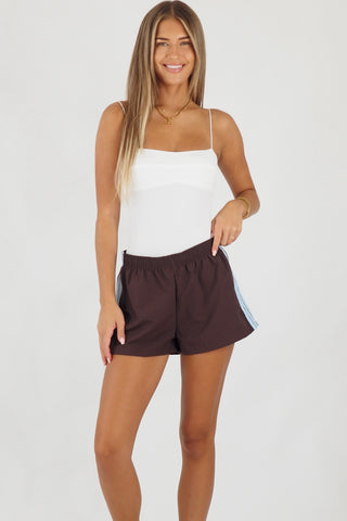 Retro Billy Track Shorts - Brown/Blue Bottoms Sage Collective