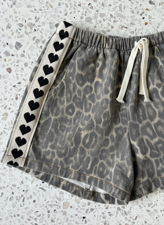 Leopard Racer Denim Shorts Black Hearts - By Frankie Bottoms By Frankie