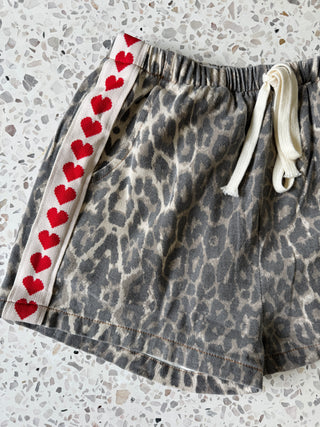 Leopard Racer Denim Shorts Red Hearts - By Frankie Bottoms By Frankie