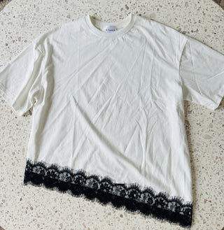 White Tee With Lace Trim - By Frankie TOPS By Frankie