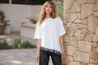 White Tee With Lace Trim - By Frankie TOPS By Frankie