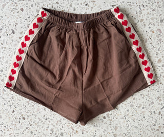Brown Shorts with Red Hearts - By Frankie Tops By Frankie