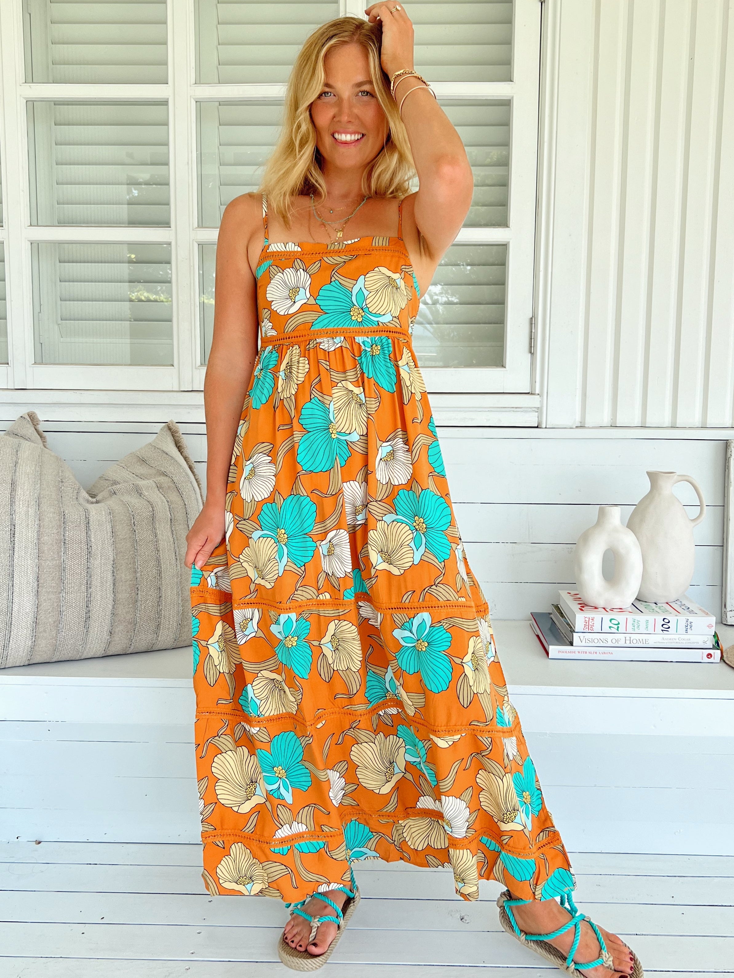 aqua orange dress AQUA & ORANGE OFF THE SHOULDER DRESS