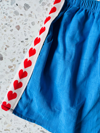 Blue Shorts with Red Hearts - By Frankie Tops By Frankie