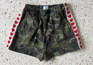 Camo Hearts Denim Shorts Red Hearts - By Frankie Bottoms By Frankie