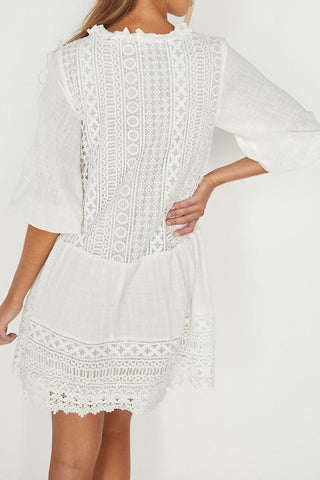 Carly Lace Mini Dress - White Dresses Indikah
