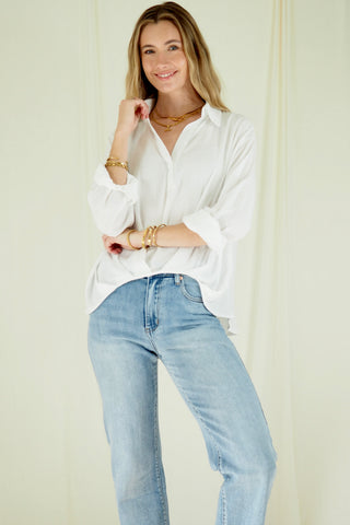 Phoebe Oversized White Collared Shirt TOPS Bubblegum