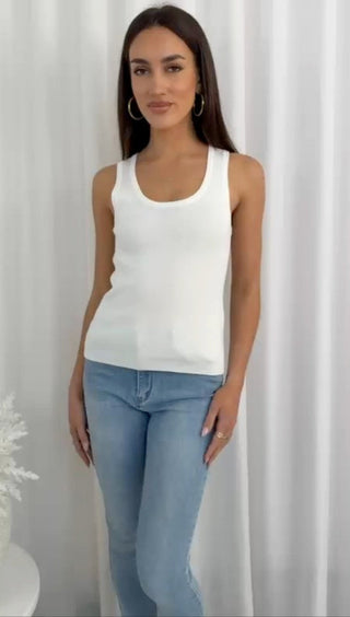 Cassi Ribbed Singlet - White Tops MIRACLE