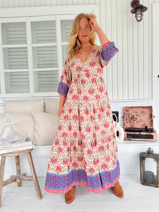 Sinade Maxi - Cream/Pink/Purple Dresses Jaase