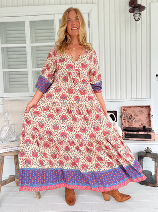 Sinade Maxi - Cream/Pink/Purple Dresses Jaase