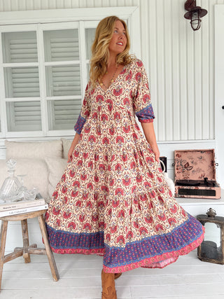 Sinade Maxi - Cream/Pink/Purple Dresses Jaase