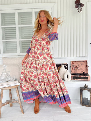 Sinade Maxi - Cream/Pink/Purple Dresses Jaase