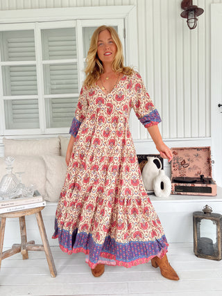 Sinade Maxi - Cream/Pink/Purple Dresses Jaase