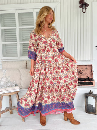 Sinade Maxi - Cream/Pink/Purple Dresses Jaase