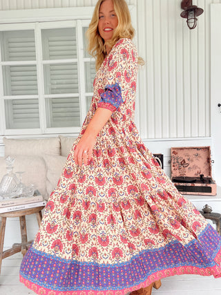 Sinade Maxi - Cream/Pink/Purple Dresses Jaase