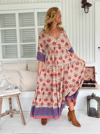 Sinade Maxi - Cream/Pink/Purple Dresses Jaase