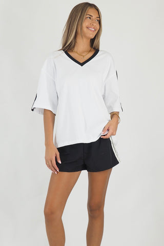 Basic White Tee With Black Stripe Tops Ebby and I