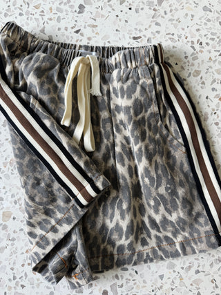 Leopard Racer Denim Shorts Three Stripe - By Frankie Bottoms By Frankie