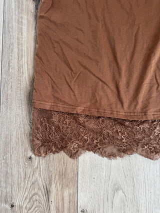 Caramel Brown Oversized Tee With Lace Skirt - By Frankie Dresses By Frankie