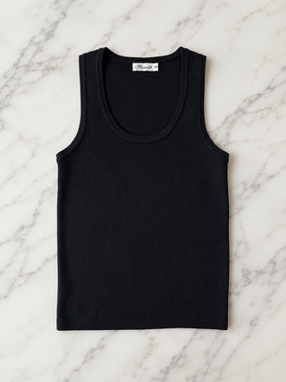Cassi Knit Ribbed Singlet - Black
