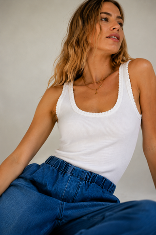 Hollie Knit Ribbed Singlet - White Tops MIRACLE