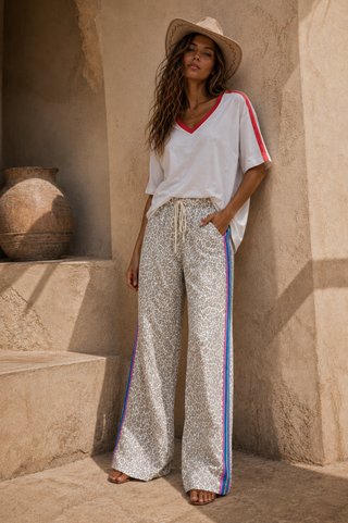 Candy Leopard Denim Racer Pants - By Frankie Bottoms BY FRANKIE