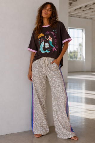 Candy Leopard Denim Racer Pants - By Frankie Bottoms BY FRANKIE
