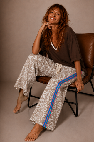 Candy Leopard Denim Racer Pants - By Frankie Bottoms BY FRANKIE