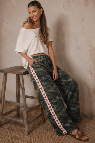 Camo Red Hearts Denim Racer Pants - By Frankie Bottoms BY FRANKIE